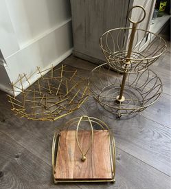 3 Home Decor Gold Wire Basket and Napkin Holder