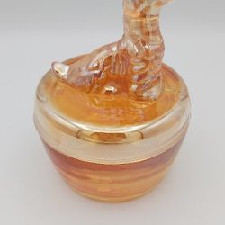 Beautiful Vintage Jeannette Marigold Carnival Glass Trinket Box With Scottie On Top 