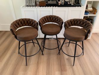 24'' 360° Swivel Barstools Counter Bar Stools Set of 3. Dark Brown