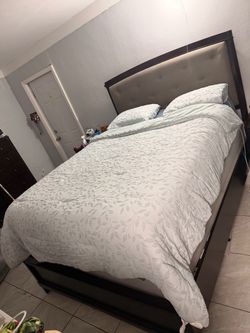 Queen Bed Frame with Upholstered Headboard