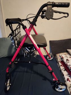 Pink 4-Wheel Rollator Walker with Seat