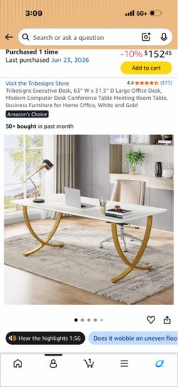Tribesigns Executive Desk, 63” W x 31.5” D Large Office Desk,