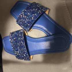 Blue rhinestone sandals
