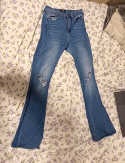 Ripped Light Blue Flare Jeans - Women's Wide Leg