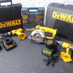 Dewalt 12v Skilsaw & 3/8 Drill Type 1 and 2 Plus 90 Pc Drill Bit set, 5" 3/8 Trim Saw, 2 Charger 2 Battery Cordless Power Tool Set 