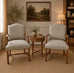 Pair of Traditional Upholstered Accent Armchairs