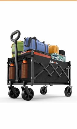 Folding Wagon Cart with Wheels, 220lbs Utility Wagon Cart, Black Collapsible Wagon with 360° All-Terrain Wheels & Adjustable Handle, Foldable Cart for