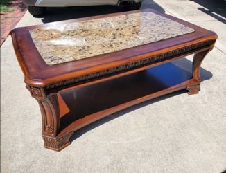 Ashley Furniture Faux Marble & Dark Wood Coffee Table