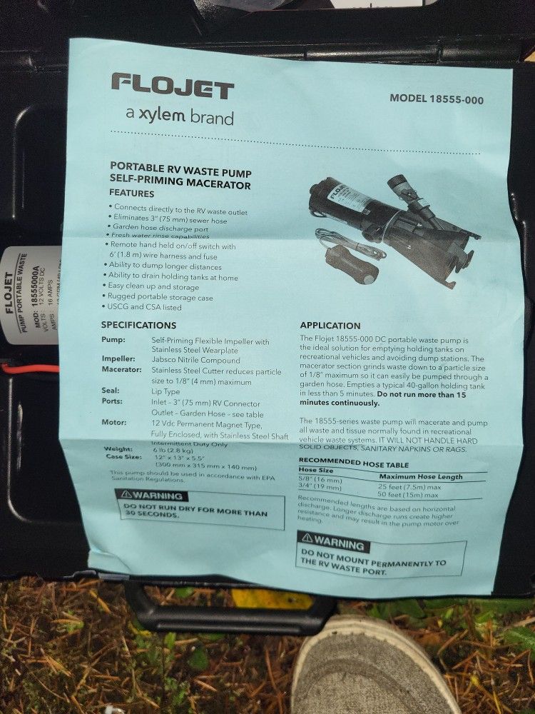 Flojet Portable Rv Waste Pump