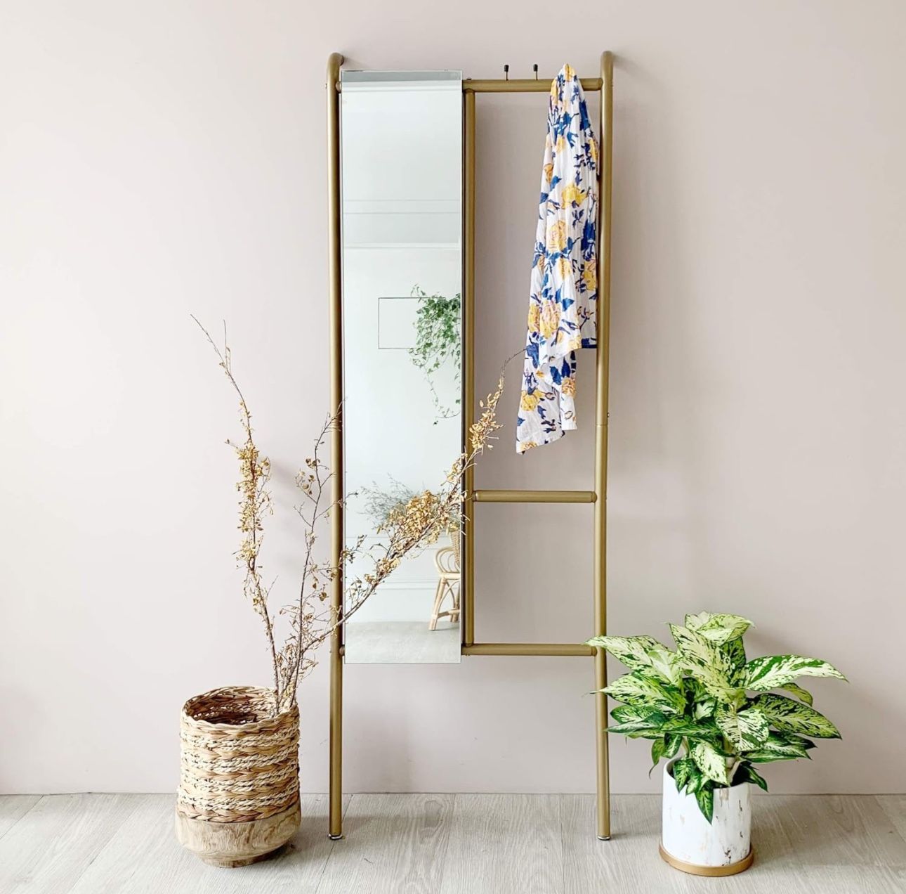 Full Length Mirror with Clothes Hooks and Racks