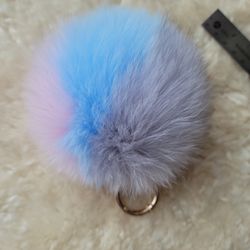 3 Colored 5" Genuine Fox Fur Pom Pom Keychain 