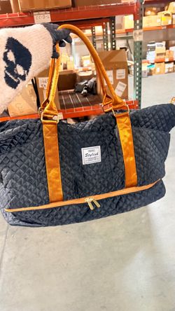 Stylish Quilted Duffle Bag Black and Gold