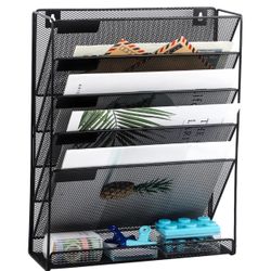 File Organizer Mesh 5-Tier Hanging File Organizer Vertical Holder Rack Black