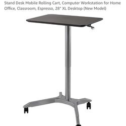 Seville Classics Airlift Height Adjustable Pneumatic Laptop Sit Stand Desk Mobile Rolling Cart, Computer Workstation for Home Office, Classroom, Espre