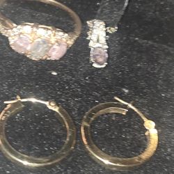 La Vian Smokey Spinel & Diamond Ring 14kt,  Smokey Quartz And Diamond Pendant And Gold Flat Hoop Ear Rings 14kt