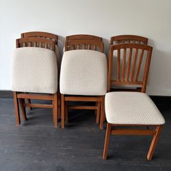 Hardwood Upholstered Folding Chairs In Great Condition (set of 6)