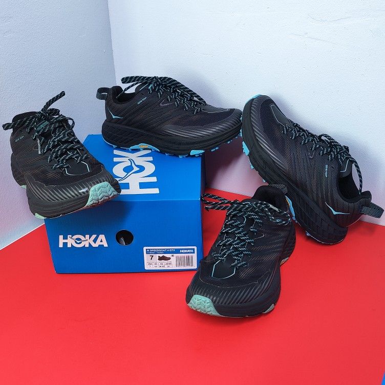2 Pairs: NEW + USED HOKA ONE ONE Speedgoat 4 GTX Womens 7 Trail Running Shoes