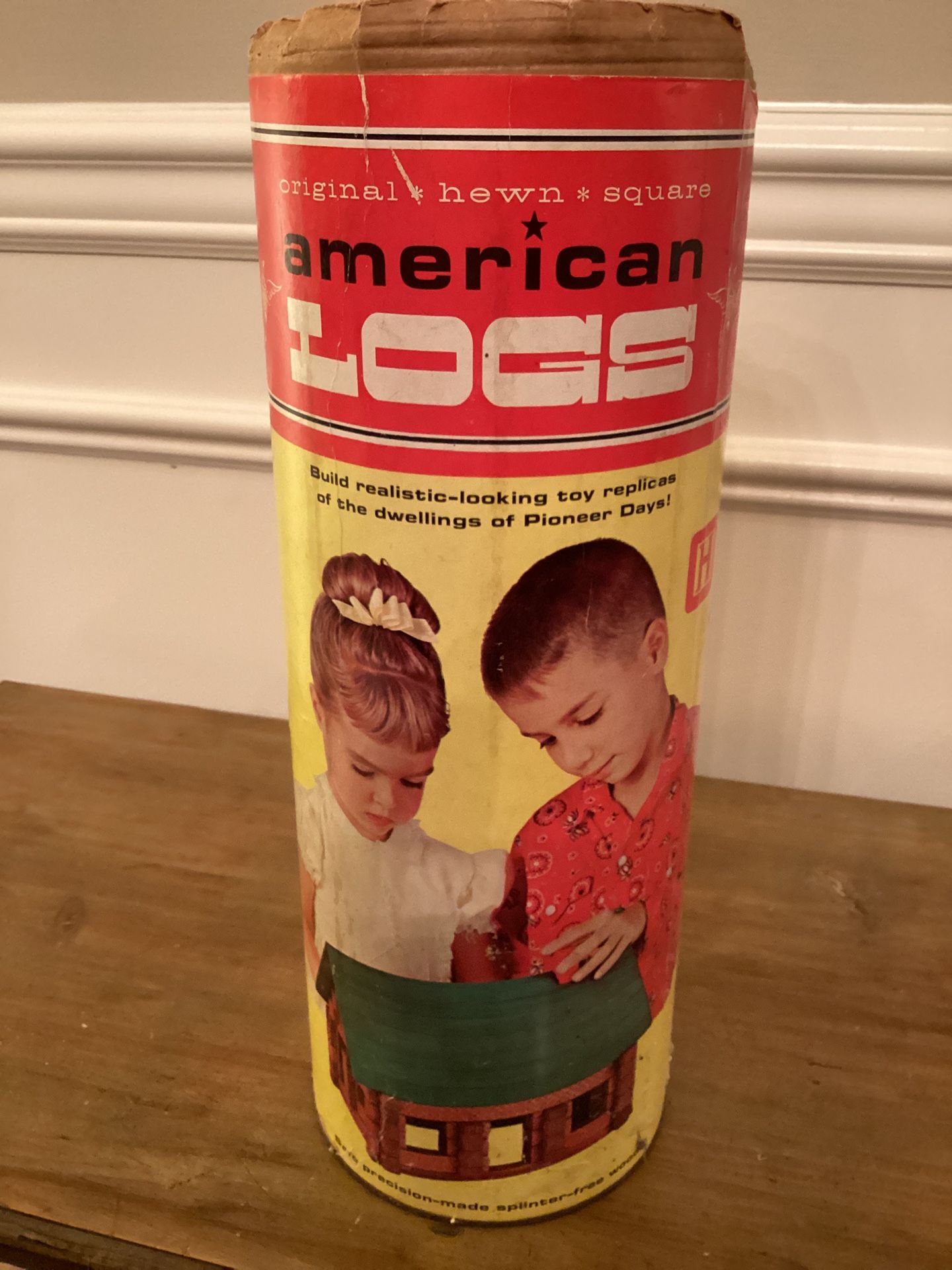 1950s HALSAM Toys CHICAGO IL USA American Logs Play Set #825 200pc Original (online $56) (no lid)