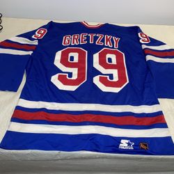 Authentic Wayne Gretzky NY Rangers Starter Jersey Clean Vintage Men 52 Sewn Blue