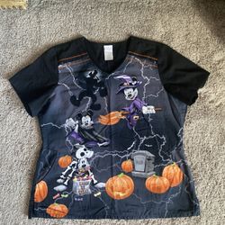 Disney Mickey & Friends Halloween Theme Medical Scub Top Size XL