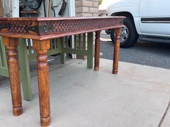 Carved Wood Console Table with Turned Legs