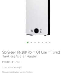 SIOGREEN INFRARED TANKLESS WATER HEATER IRR28POU