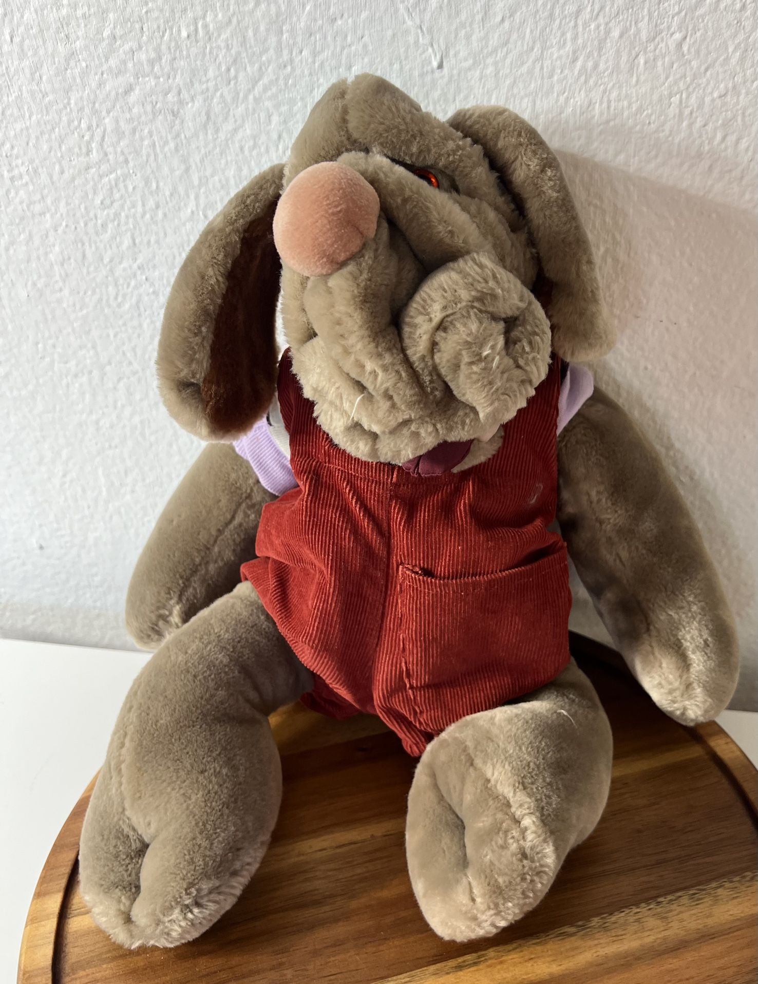 VTG 1981 GANZ Bros WRINKLES Dog Plush Brown Hand Puppet Corduroy Overalls 17”