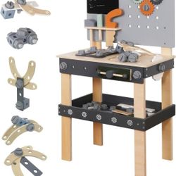 Wooden Toy Workbench for Kids, Construction Workshop Tool Bench Toys,51 Pieces
