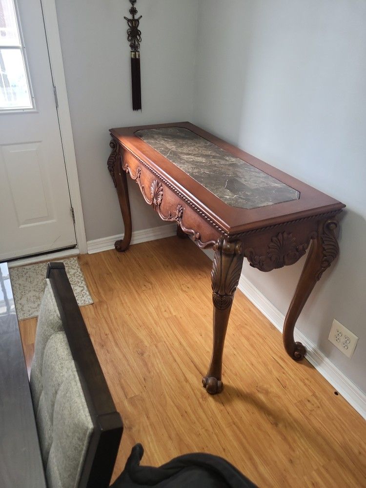 Decorative Wood And Marble Console Table