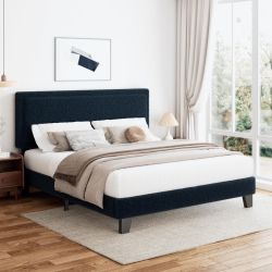 Viplov King Size Bed Frame And Headboard, Boucle Upholstered Platform Cloud Bed Frame With Headboard, Soft Teddy Fabric, Modern Style, No Box Spring R