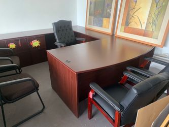 Executive desk u shape with drawers mahogany