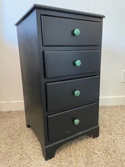 Black 4-Drawer Nightstand with Teal Knobs