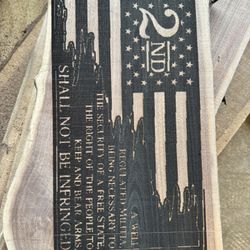 2nd Amendment Distressed Flag Wood Burnt on Walnut