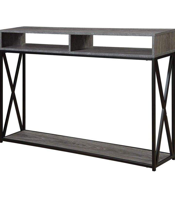 Convenience Concepts Tucson Deluxe Console Table with Shelf, Weathered Gray/Black