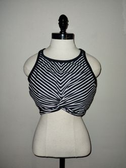 Kona Sol Womens Black White Striped Twist Front High Neck‎ Bikini Top Size XL