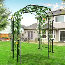Large Tall 87 in. Garden Metal Arch Trellis for Climbing Plant Outdoor Metal Garden Arbor Wedding Arches for Lawn, Black