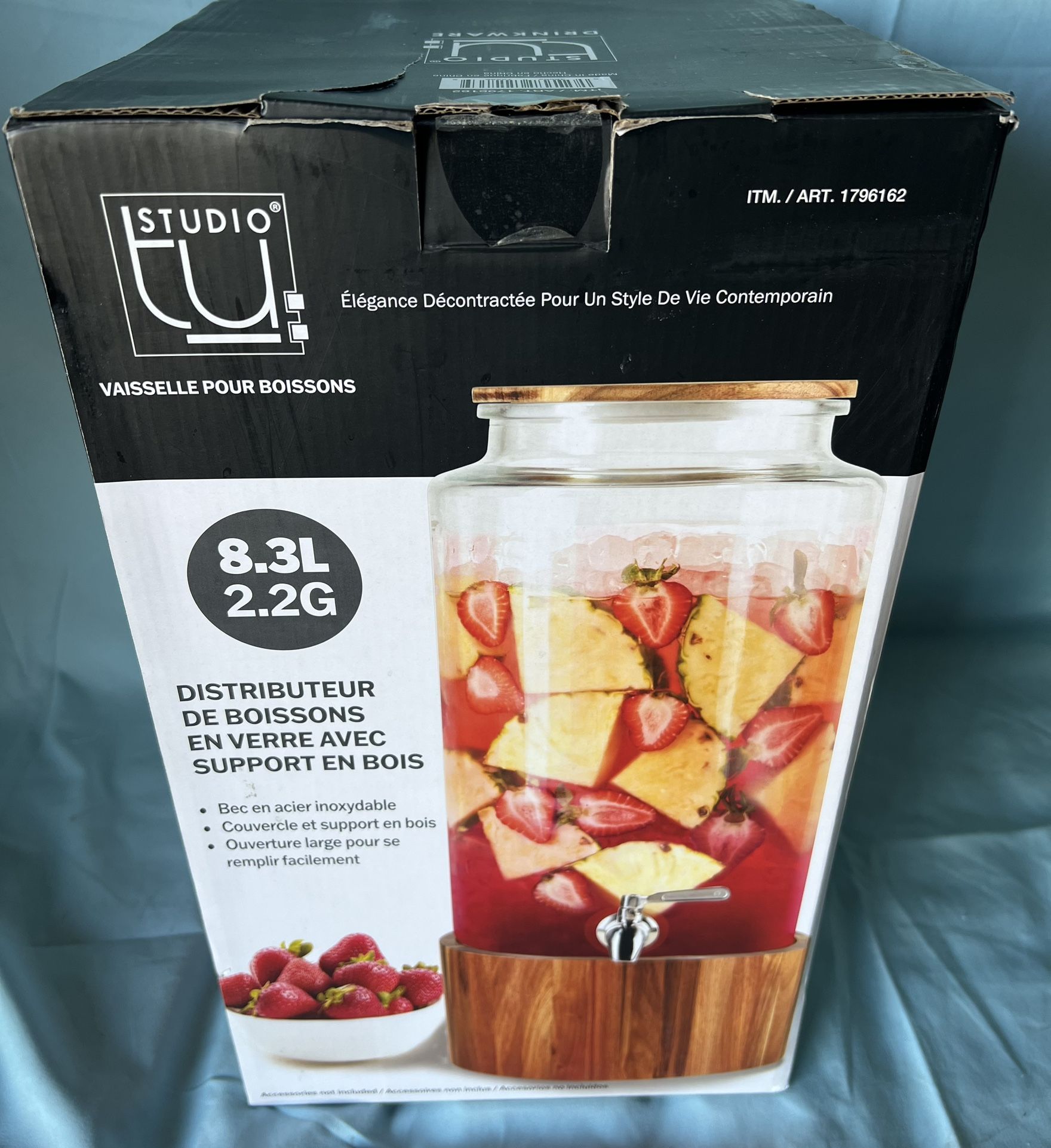 Glass Drink Dispenser with Acacia Wood Stand