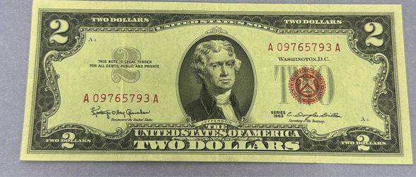 1963 $2 US Legal Tender Red Seal Note