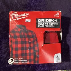 🧰🛠Milwaukee Men's LARGE RED GRIDIRON Flannel Shirt-NEW!-$35!🧰🛠