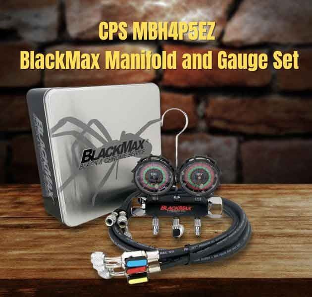 USA PRO HVAC Manifold AC Refrigerant Gauge CPS BlackMax MBH4P5EZ 2V Manifold R-134A, 22, 404A, 410A Gauges & 5’ Premium BV Hoses for HVAC/Auto AC