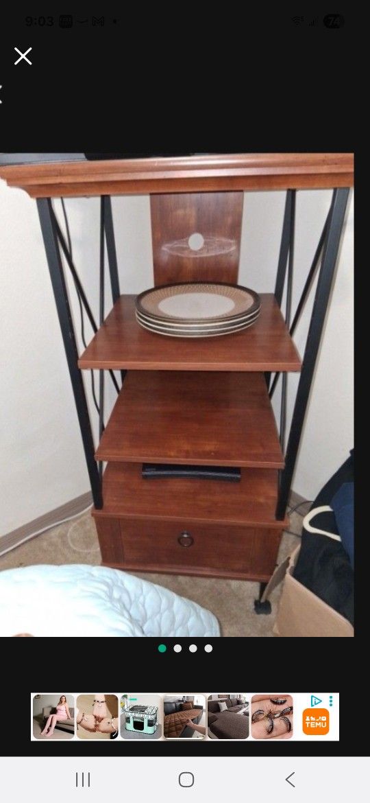 Media Stand Shelves Display Wood And Wrought Iron