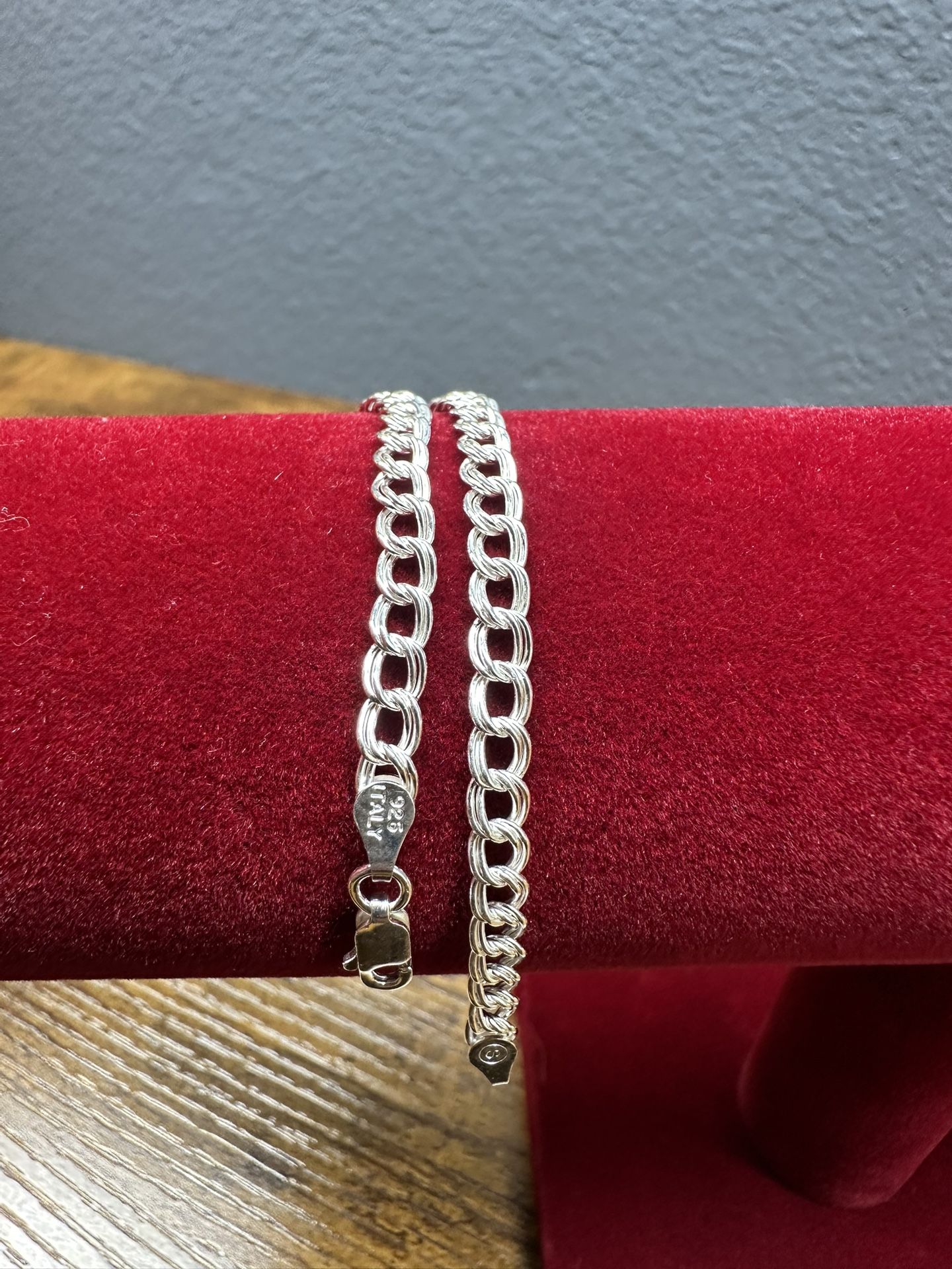 925 Sterling Silver Double Link Bracelet 7.5” 4mm