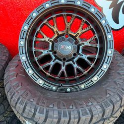 XM702 SEMI MATT BLACK 17x9 6x139.7 TIRE 265 70 17 KUMHO RT ALL 4 WHEELS AND TIRES