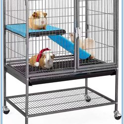 Yaheetech Metal Rolling Cage for Adult Rats/Ferrets/Chinchillas Small Animal Cage w/Removable Ramp & Platform Black(593182)