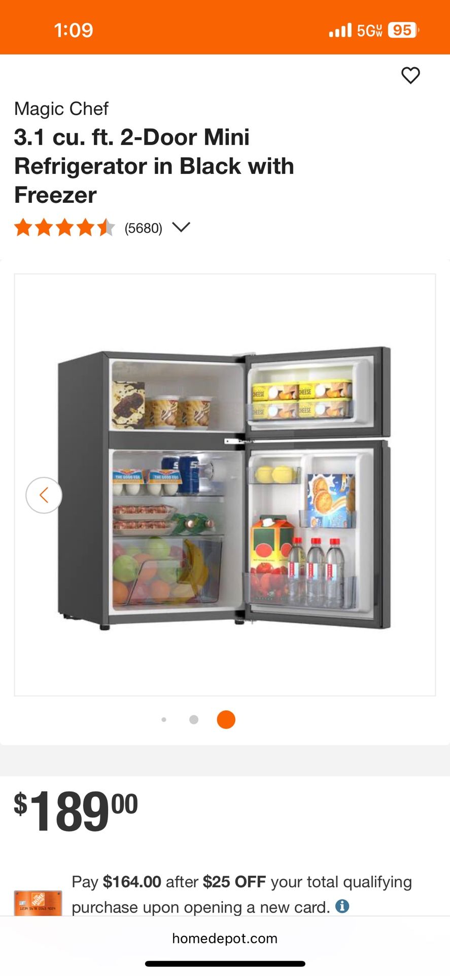 Magic Chef 3.1 cu. ft. 2-Door Mini Refrigerator in Black with Freezer