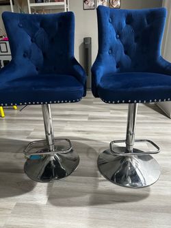 Modern Bar Stools Set of 2, Adjustable Upholstered Swivel Bar Stools,