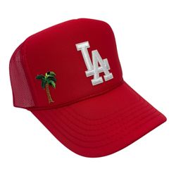 NEW LA DODERS PALM TREE RED RUCKER HAT ADULT SIZE 