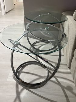 Chrome & Glass Round Side Table Set (2)