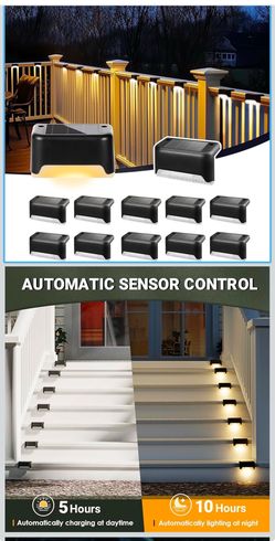 PATIOWIN Solar Deck Lights Outdoor, Solar Step Lights Waterproof Led Lights for Outdoor Stairs, Step, Fence, Patio,Yard,Porch and Balcony(12 Pack,Warm