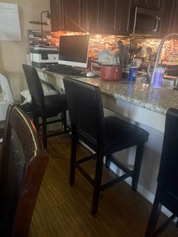 Black Faux Leather Bar Stools Set of 3
